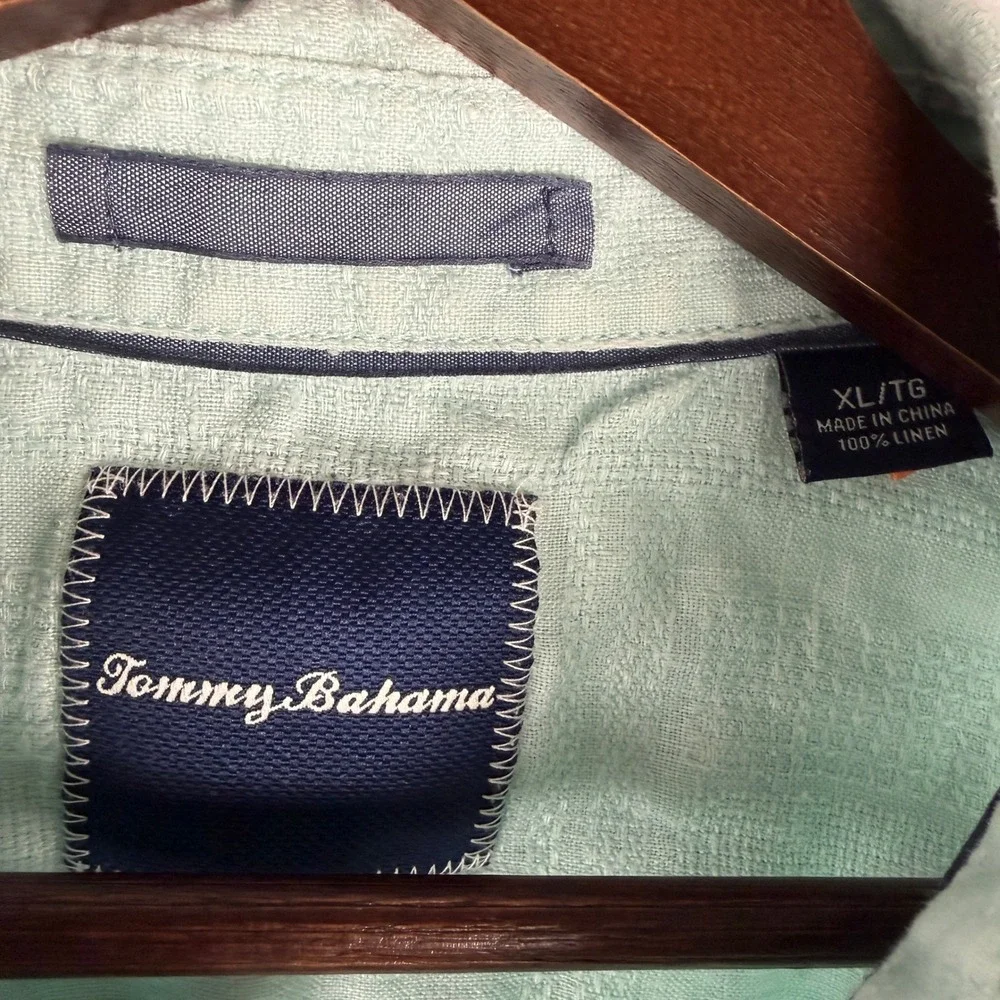 Tommy Bahama 100% Linen Shirt Mens XL Seafoam Green Short Sleeve Beach‎ Resort